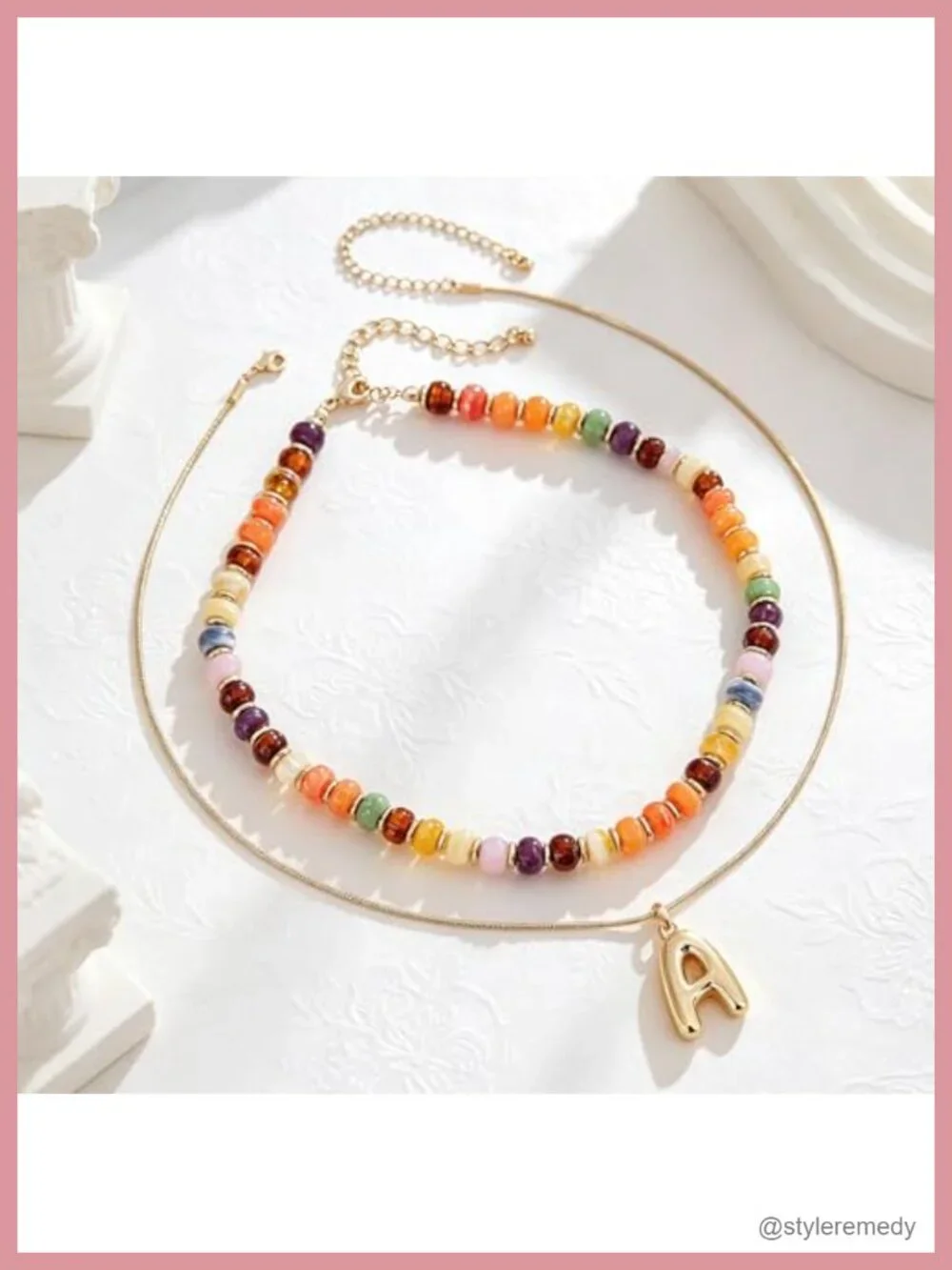 Layered Initial Necklace Set: 14K Gold Plated Bubble Letter Pendant & Acrylic